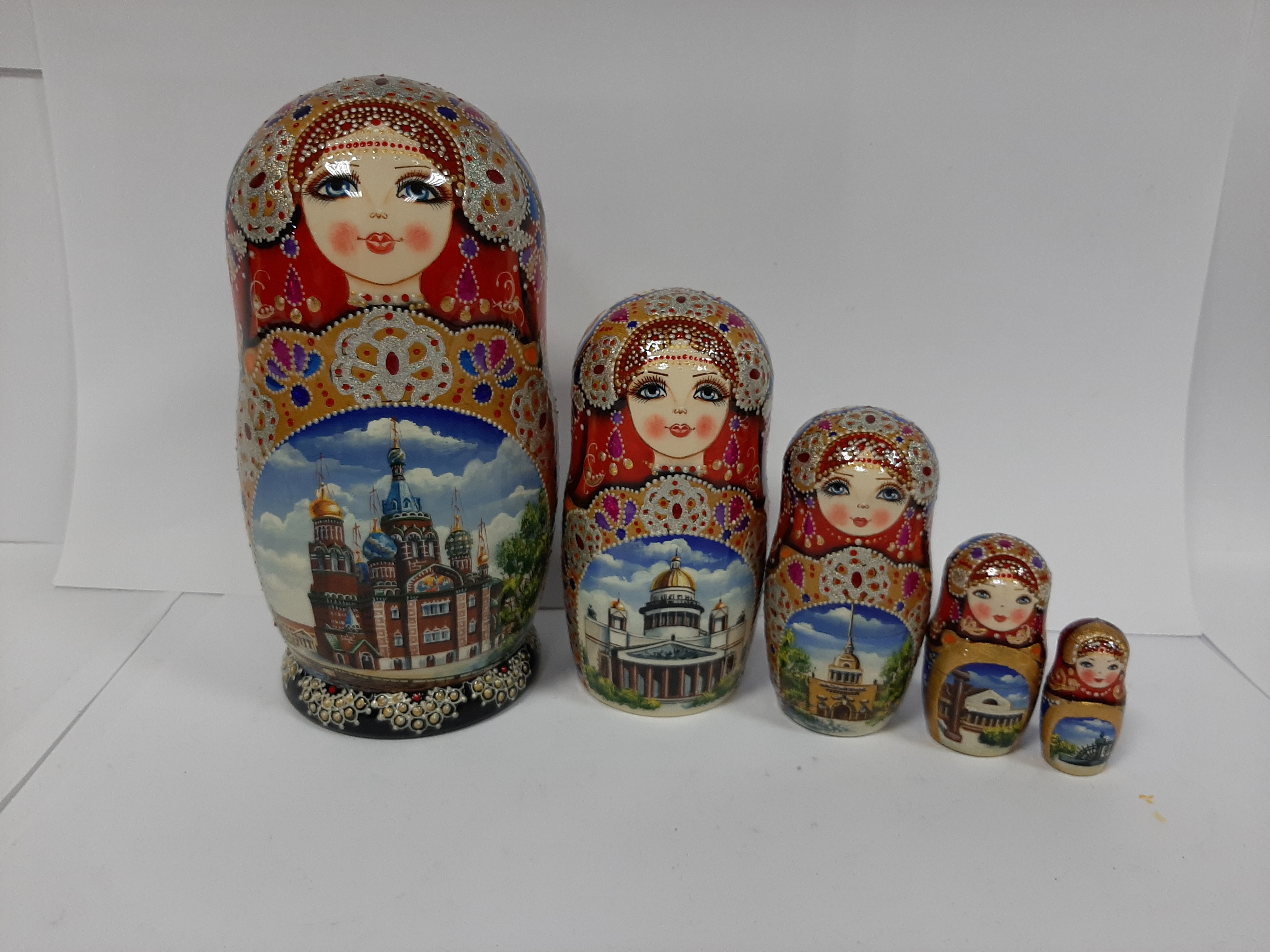 Матрешка " Русские самоцветы" 5 мест высота 18 см, ручная роспись